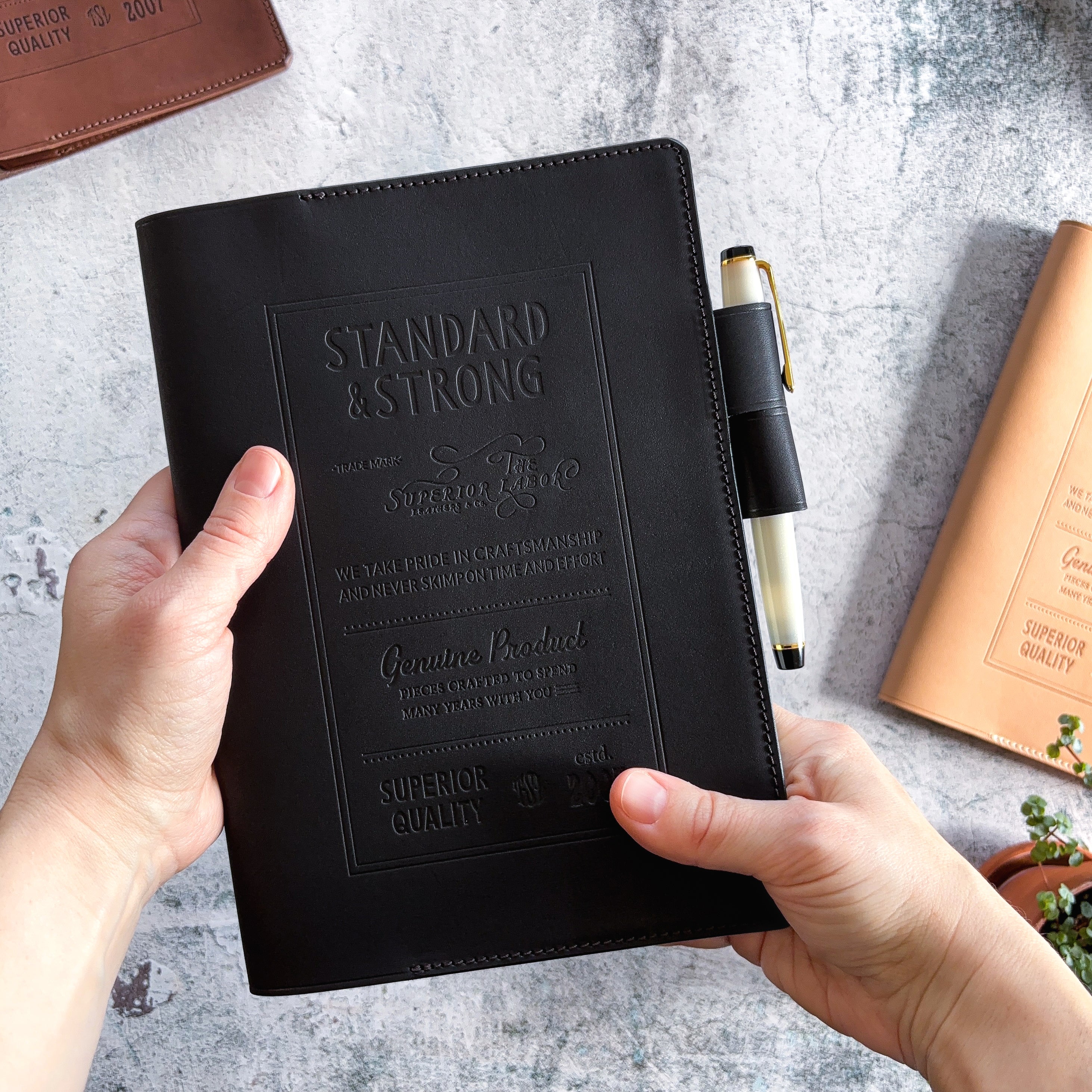 The Superior Labor / Stamped A5 Leather Notebook Cover - Black