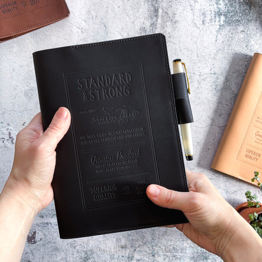 The Superior Labor / Stamped A5 Leather Notebook Cover - Black