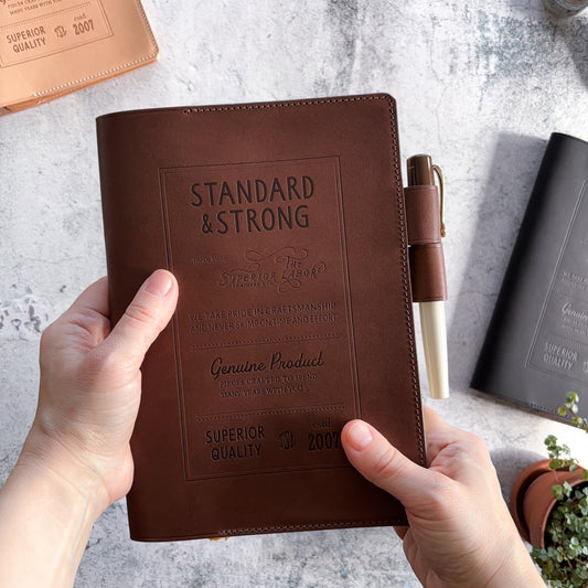 The Superior Labor / Stamped A5 Leather Notebook Cover - Brown