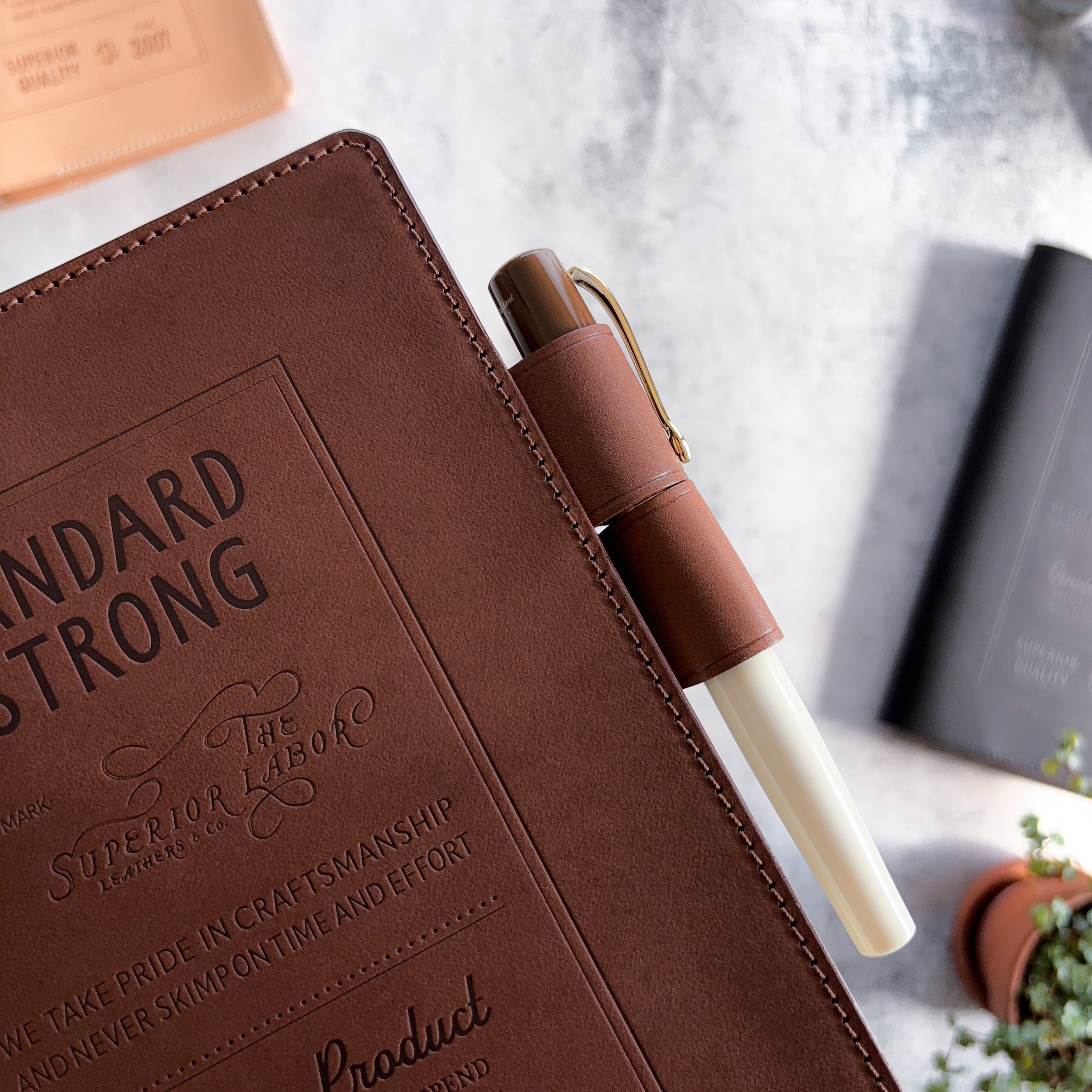 The Superior Labor / Stamped A5 Leather Notebook Cover - Brown
