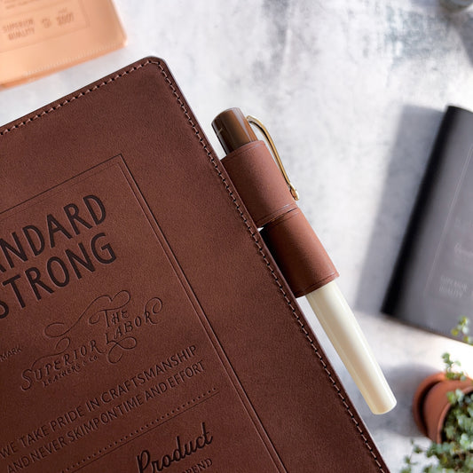 The Superior Labor / Stamped A5 Leather Notebook Cover - Brown
