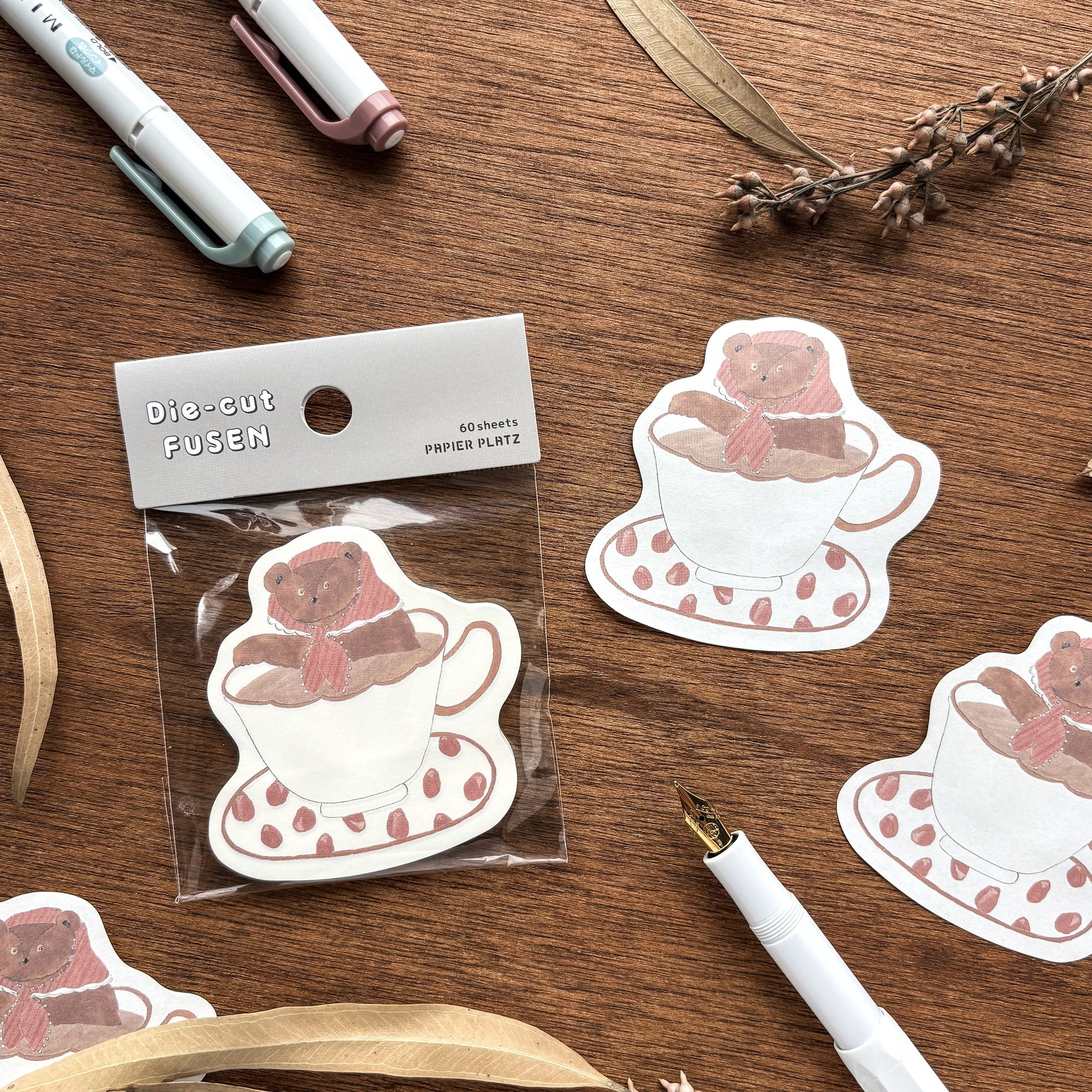 Shoichiro Tobimatsu / Die-cut Sticky Notes - Bear & Tea