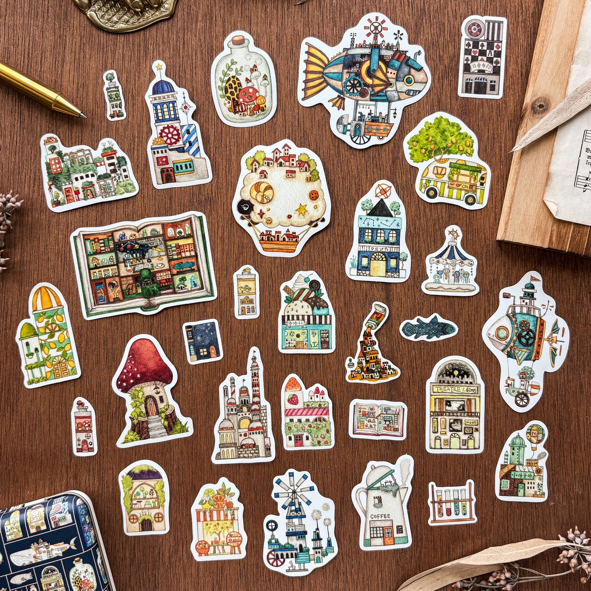 Kuusoogai / Flake Stickers Set - Fantasy Town Assortment