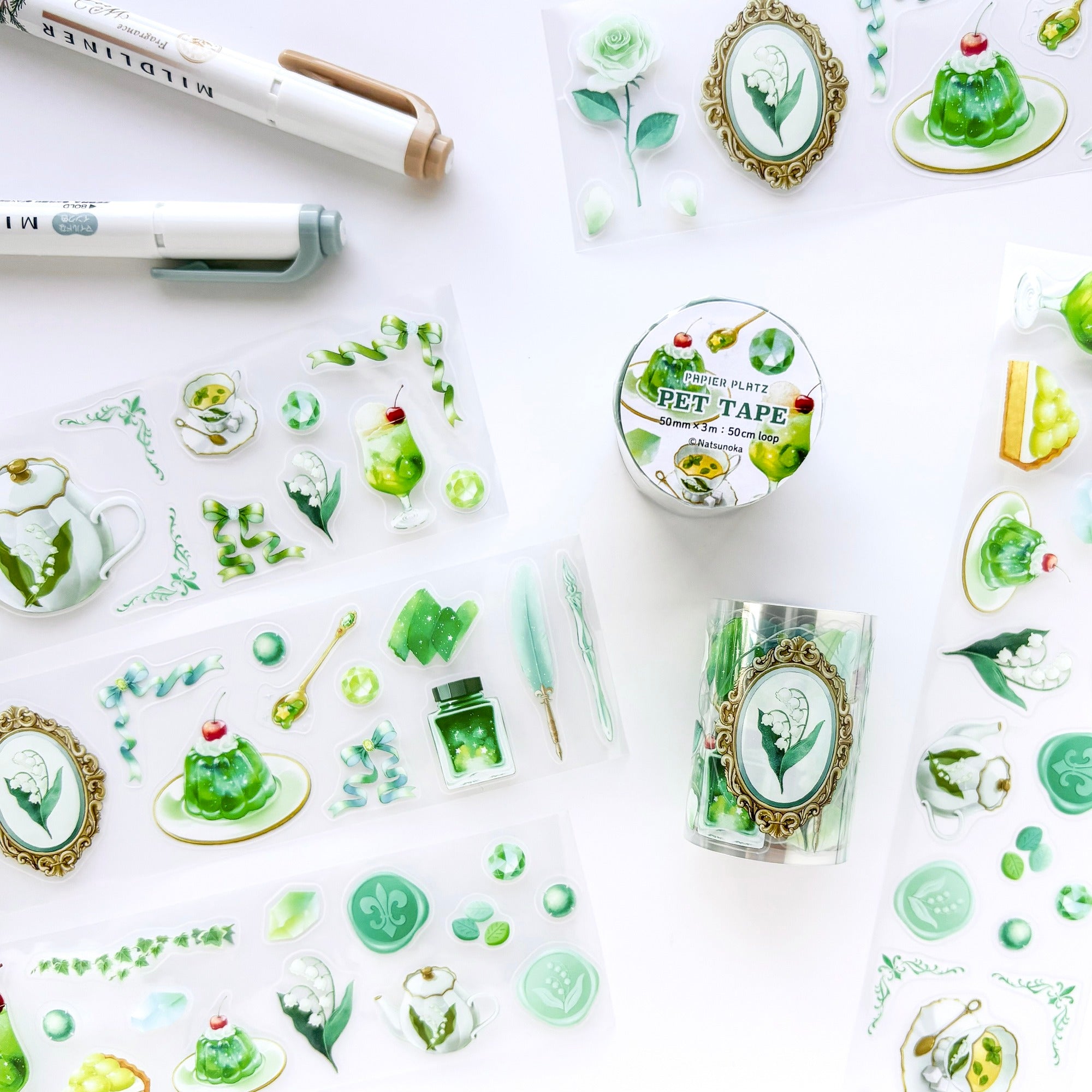 Natsunoka / Clear Roll Stickers - Deep Green World