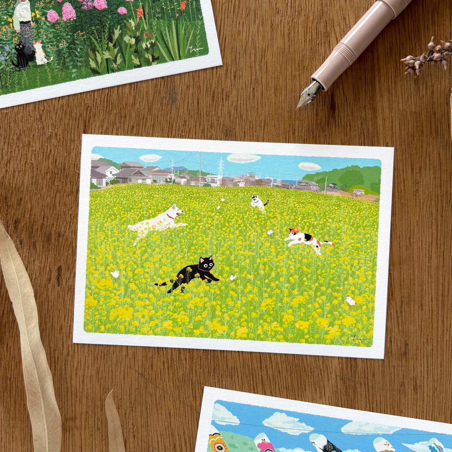 Toshinori Mori / Traveling Cat Postcard - Spring / Flower Garden