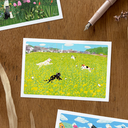Toshinori Mori / Traveling Cat Postcard - Spring / Flower Garden