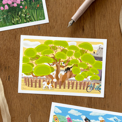 Toshinori Mori / Traveling Cat Postcard - Spring / Pine Tree