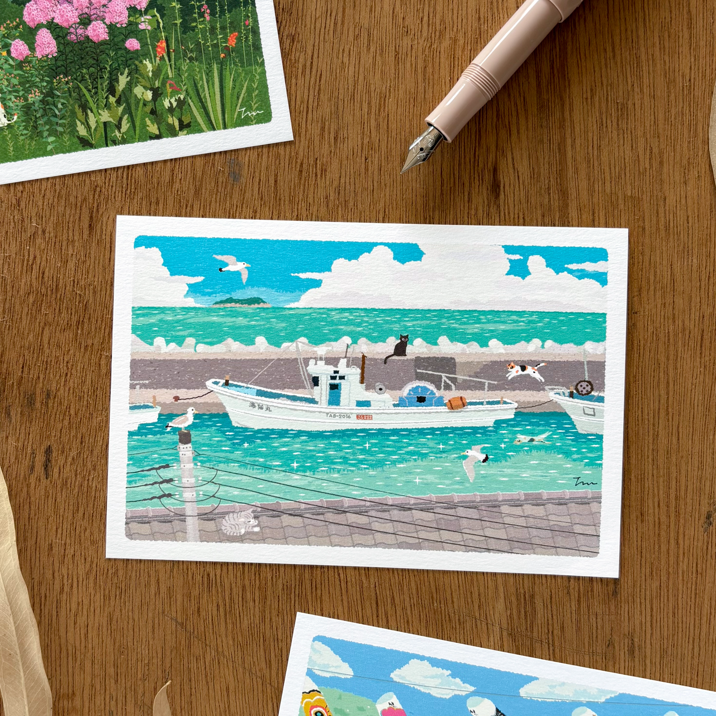 Toshinori Mori / Traveling Cat Postcard - Summer / Port Town
