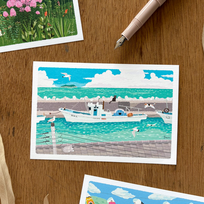 Toshinori Mori / Traveling Cat Postcard - Summer / Port Town