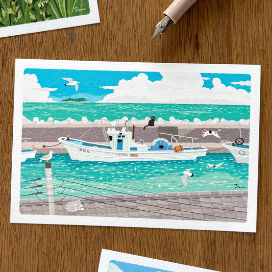 Toshinori Mori / Traveling Cat Postcard - Summer / Port Town