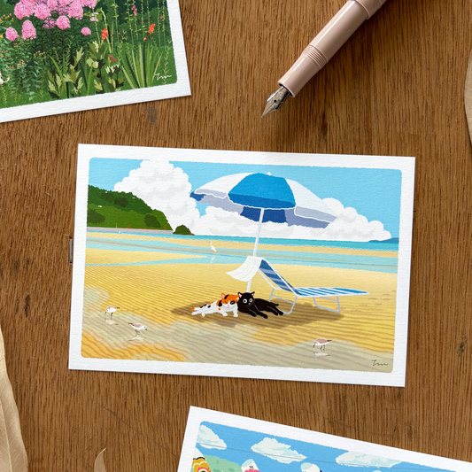 Toshinori Mori / Traveling Cat Postcard - Summer / Beach