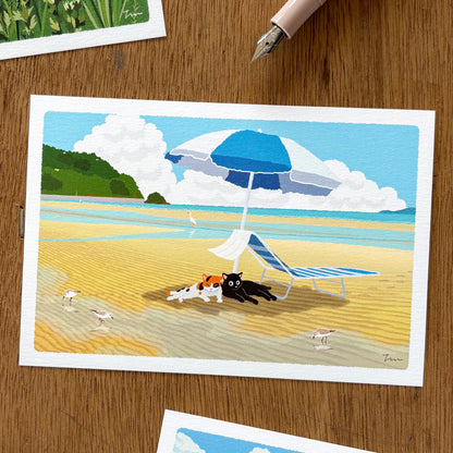 Toshinori Mori / Traveling Cat Postcard - Summer / Beach