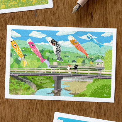 Toshinori Mori / Traveling Cat Postcard - Spring / Golden Week