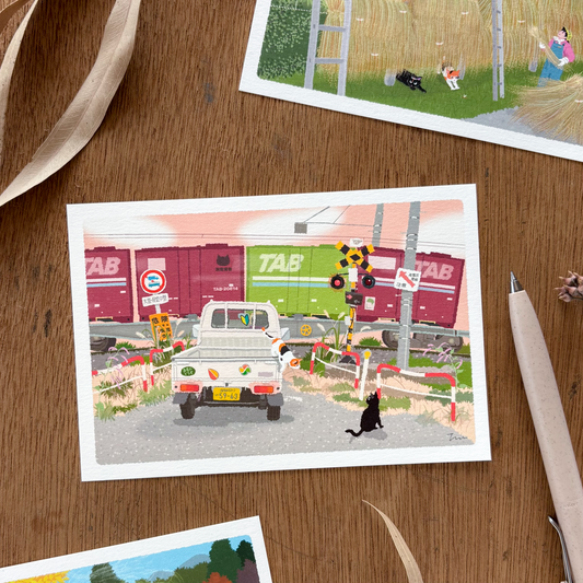 Toshinori Mori / Traveling Cat Postcard - Autumn / Road Trip