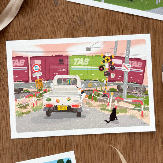 Toshinori Mori / Traveling Cat Postcard - Autumn / Road Trip