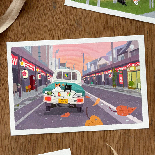 Toshinori Mori / Traveling Cat Postcard - Autumn / Woops!
