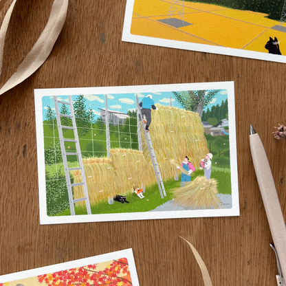 Toshinori Mori / Traveling Cat Postcard - Autumn / Harvest