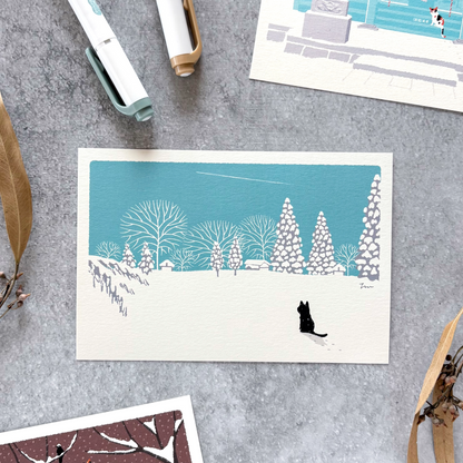 Toshinori Mori / Traveling Cat Postcard - Winter / Snowy Day
