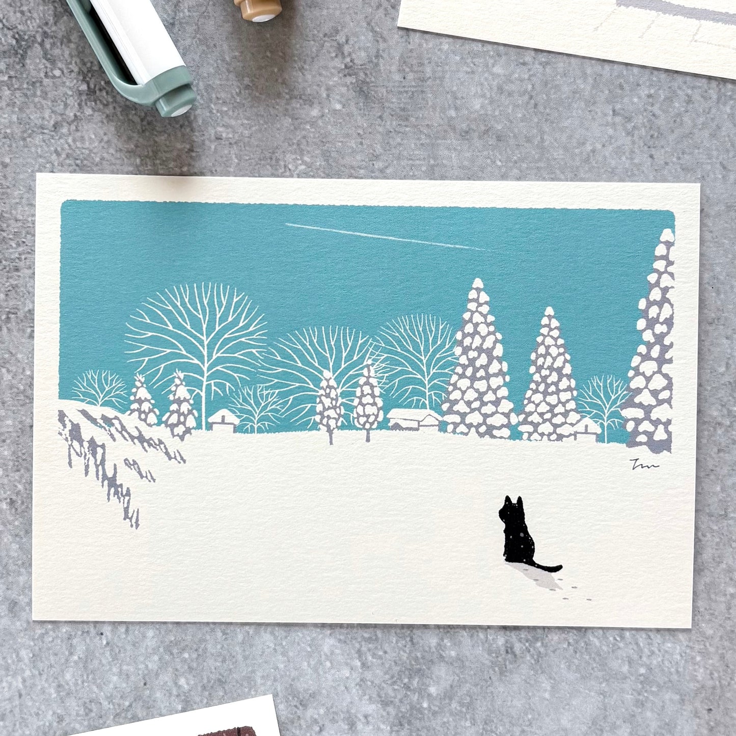 Toshinori Mori / Traveling Cat Postcard - Winter / Snowy Day