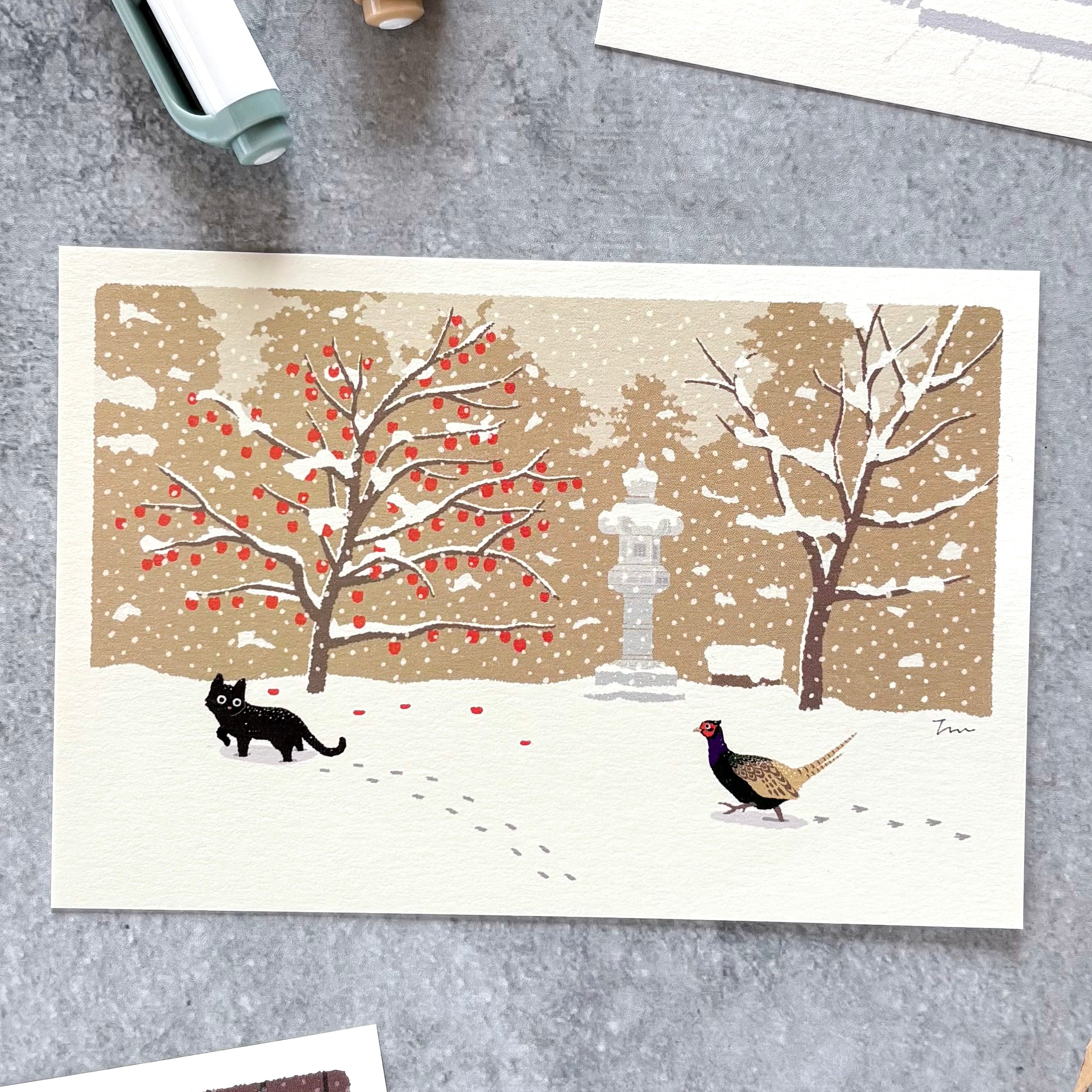 Toshinori Mori / Traveling Cat Postcard - Winter / New Friend