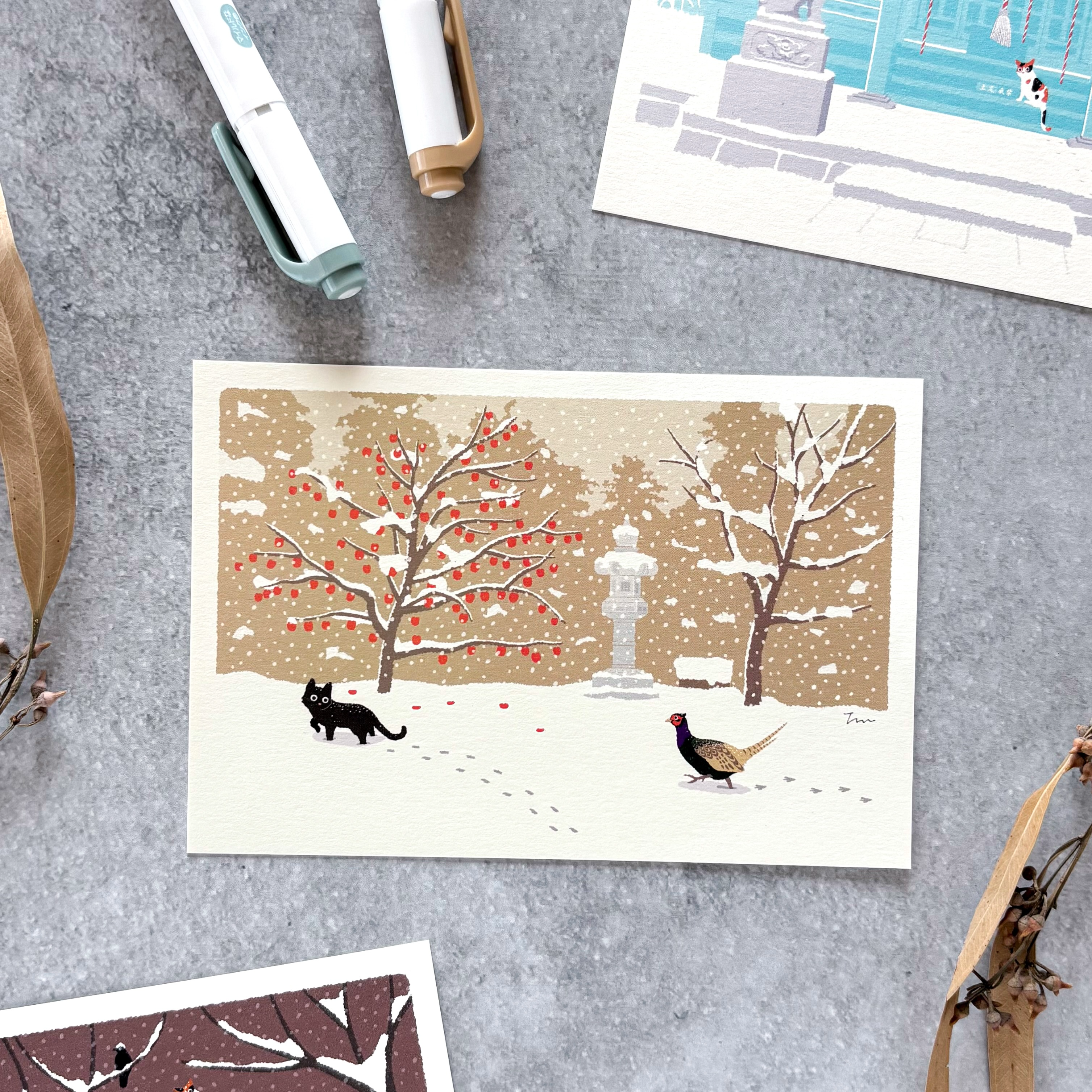 Toshinori Mori / Traveling Cat Postcard - Winter / New Friend