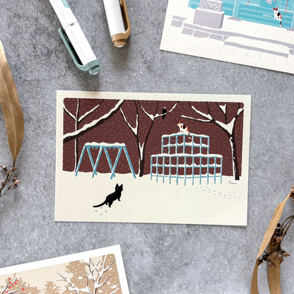 Toshinori Mori / Traveling Cat Postcard - Winter / Park