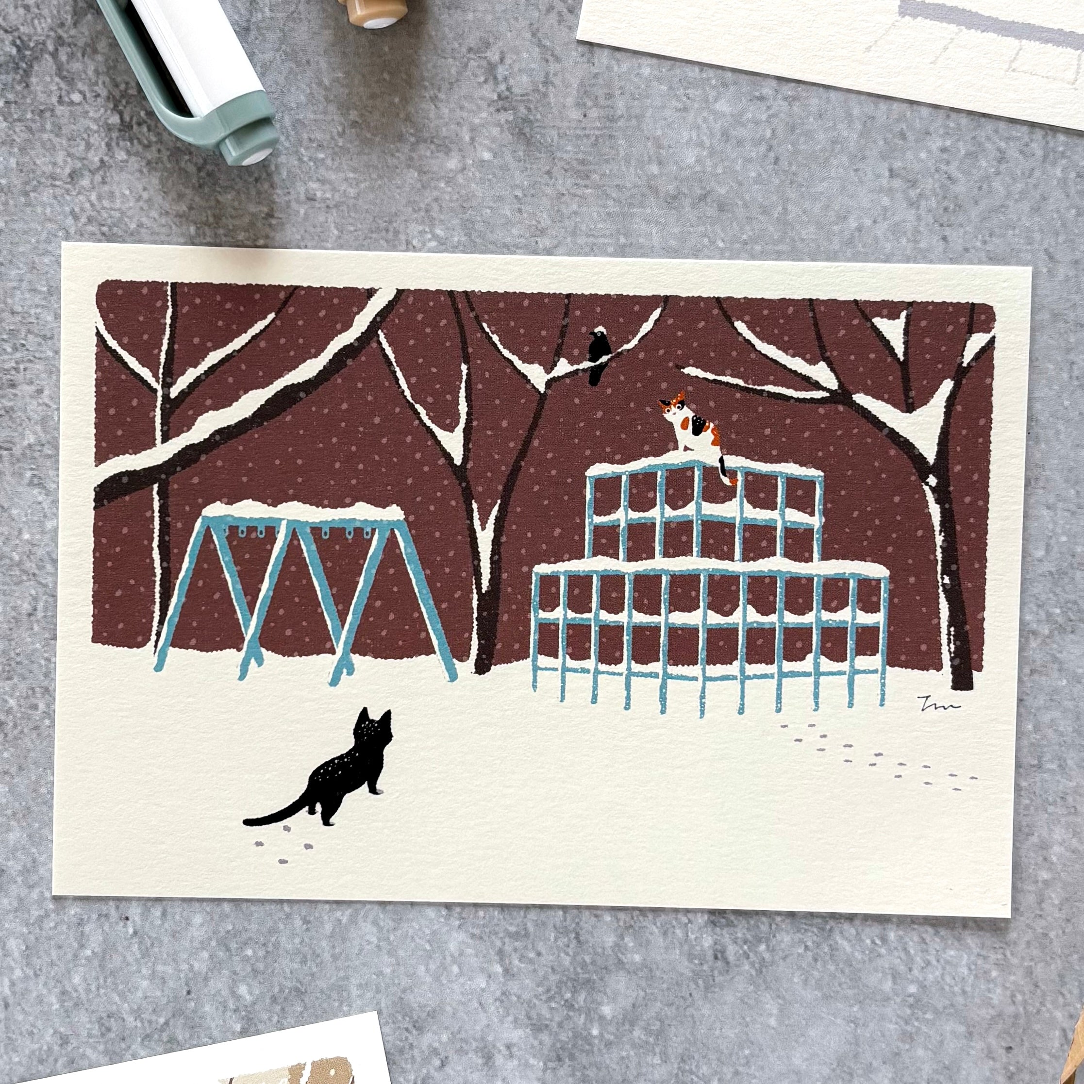 Toshinori Mori / Traveling Cat Postcard - Winter / Park