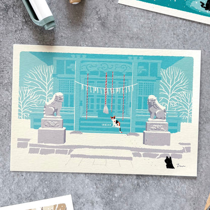 Toshinori Mori / Traveling Cat Postcard - Winter / Snowy Day