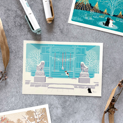 Toshinori Mori / Traveling Cat Postcard - Winter / Snowy Day