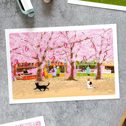 Toshinori Mori / Traveling Cat Postcard - Spring / Festival