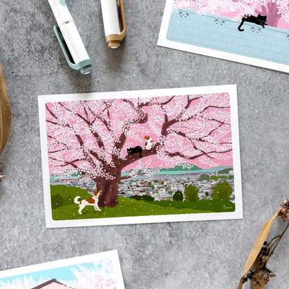 Toshinori Mori / Traveling Cat Postcard - Spring / Hill