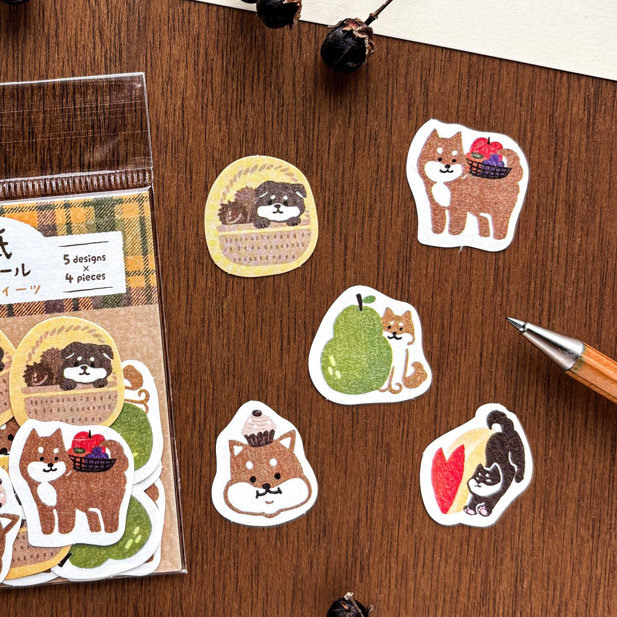 Furukawa Paper / Flake Stickers - Happy Autumn Dogs