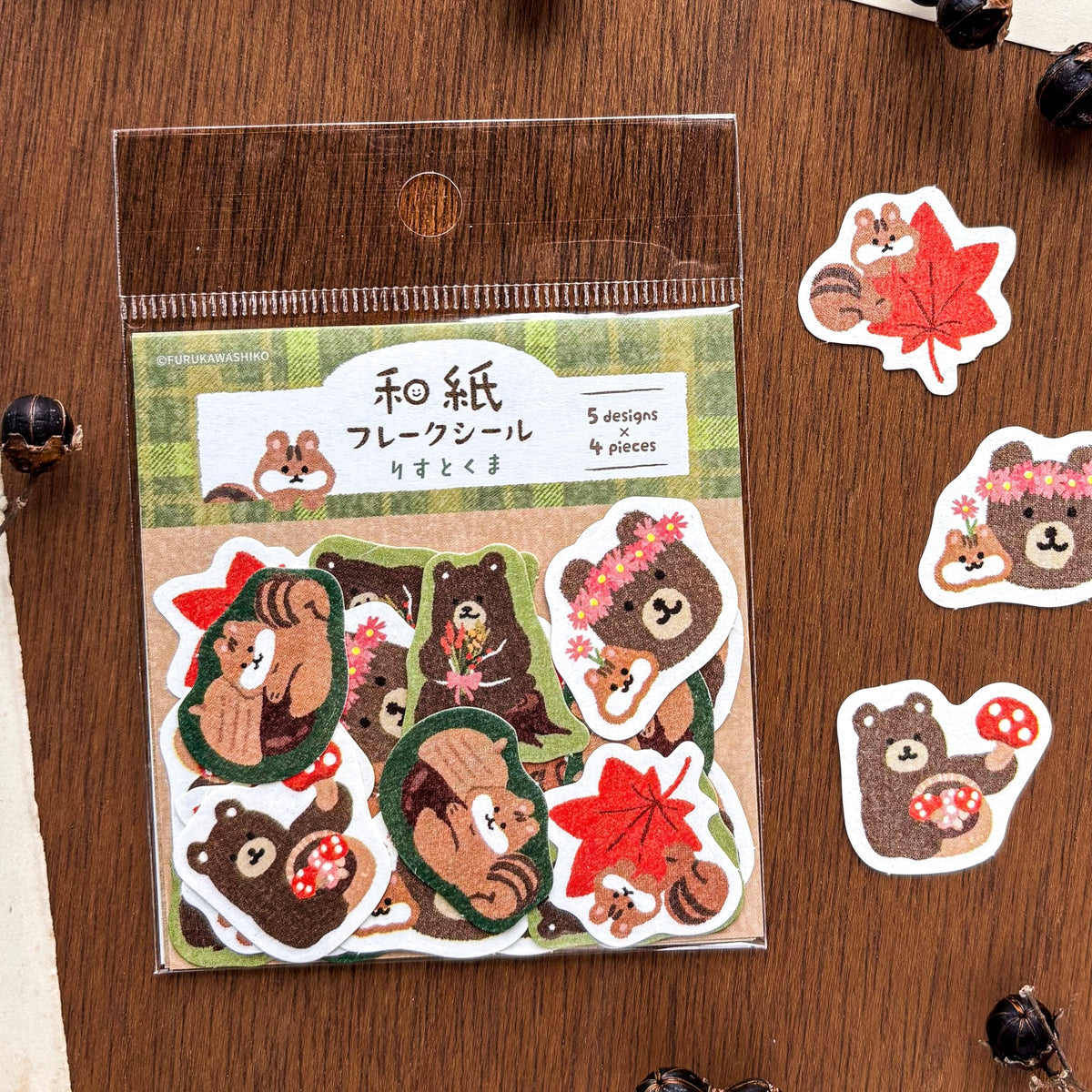 Furukawa Paper / Flake Stickers - Happy Autumn Bears