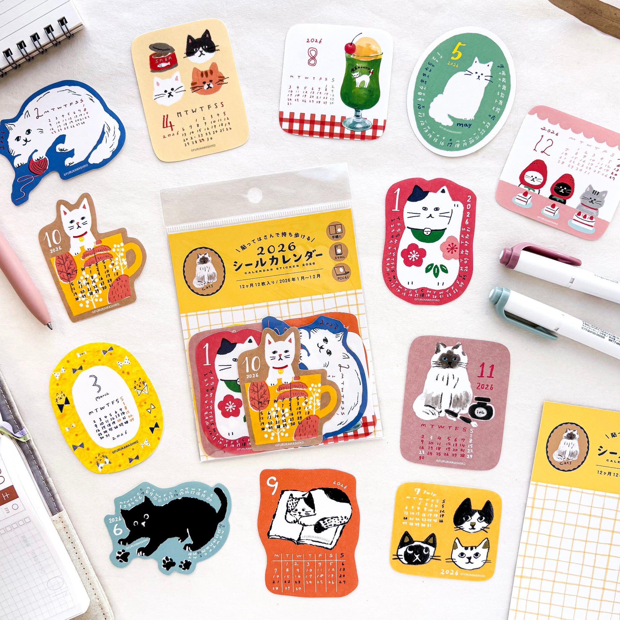[SALE] Furukawa Paper / 2026 Calendar Sticker Set - Cat