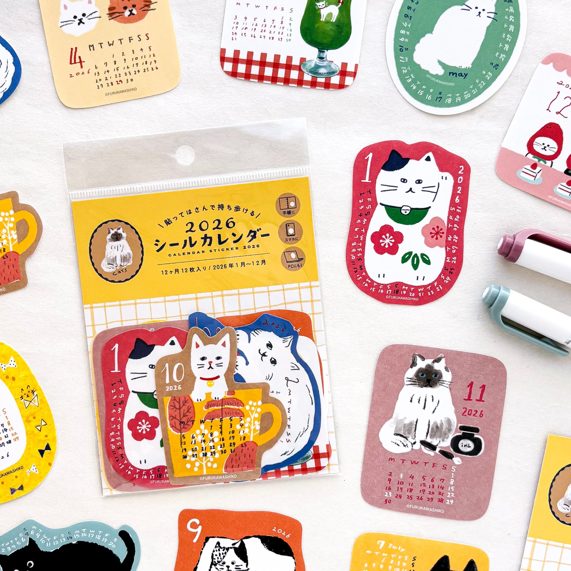Furukawa Paper 2026 Calendar Sticker Set Cat Cute Things From Japan IMG 9375 Jpg 1 Fotor