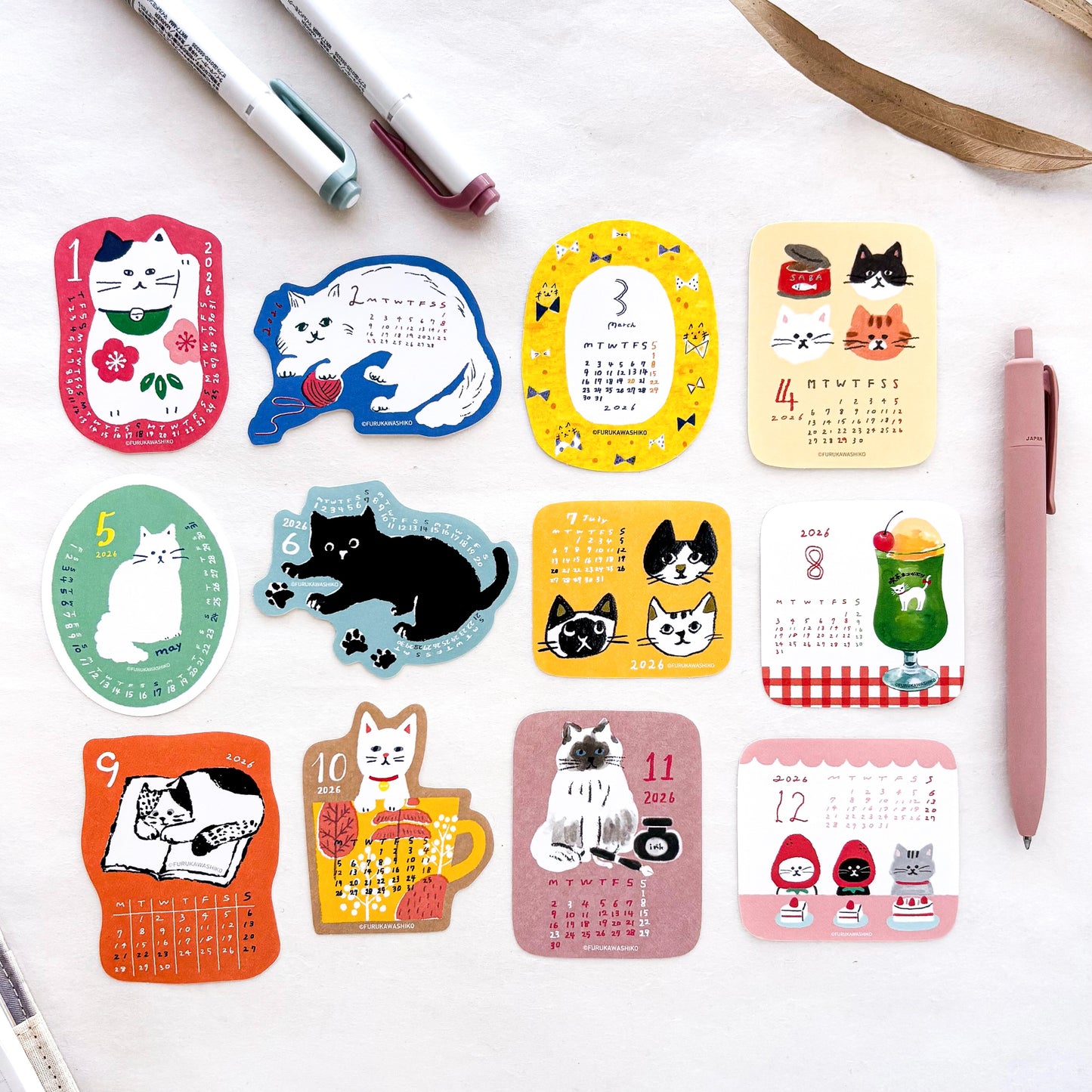 Furukawa Paper / 2026 Calendar Sticker Set - Cat