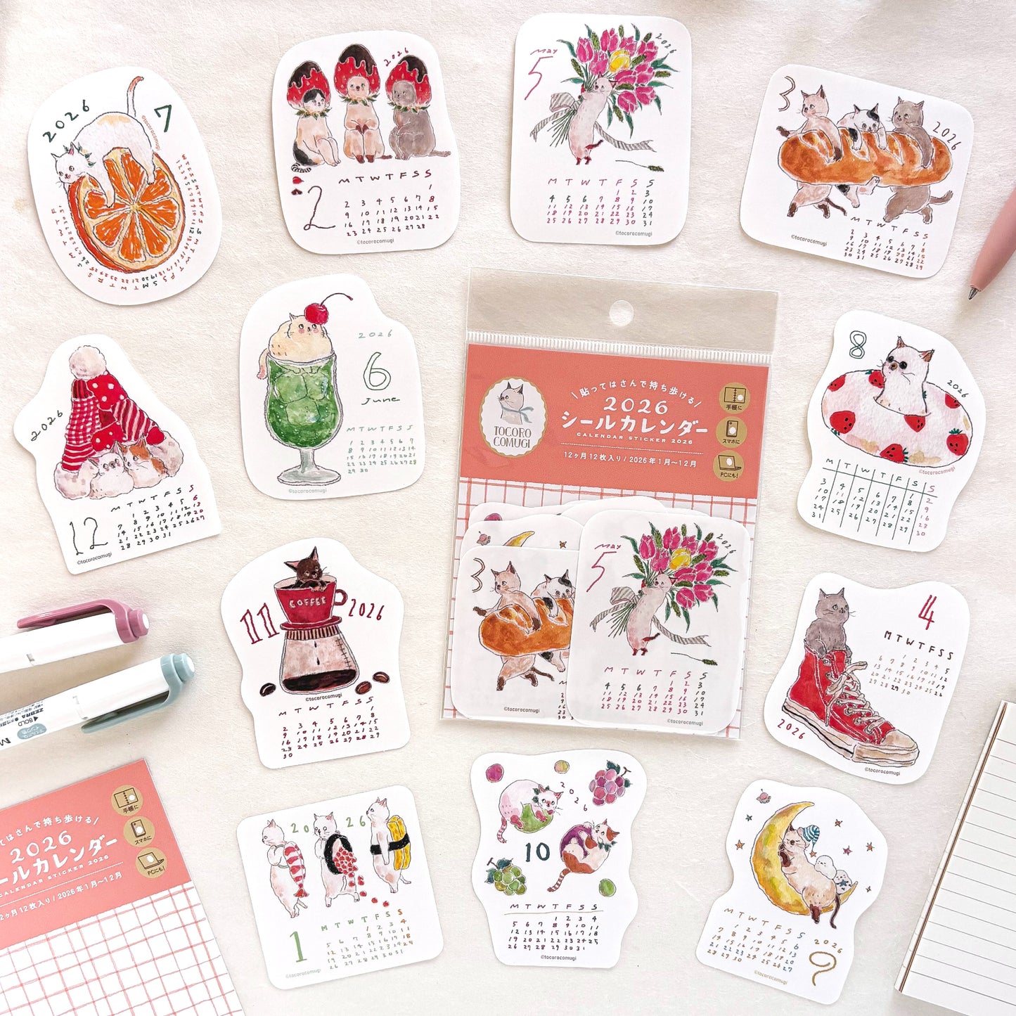 Tocorocomugi / 2026 Calendar Sticker Set