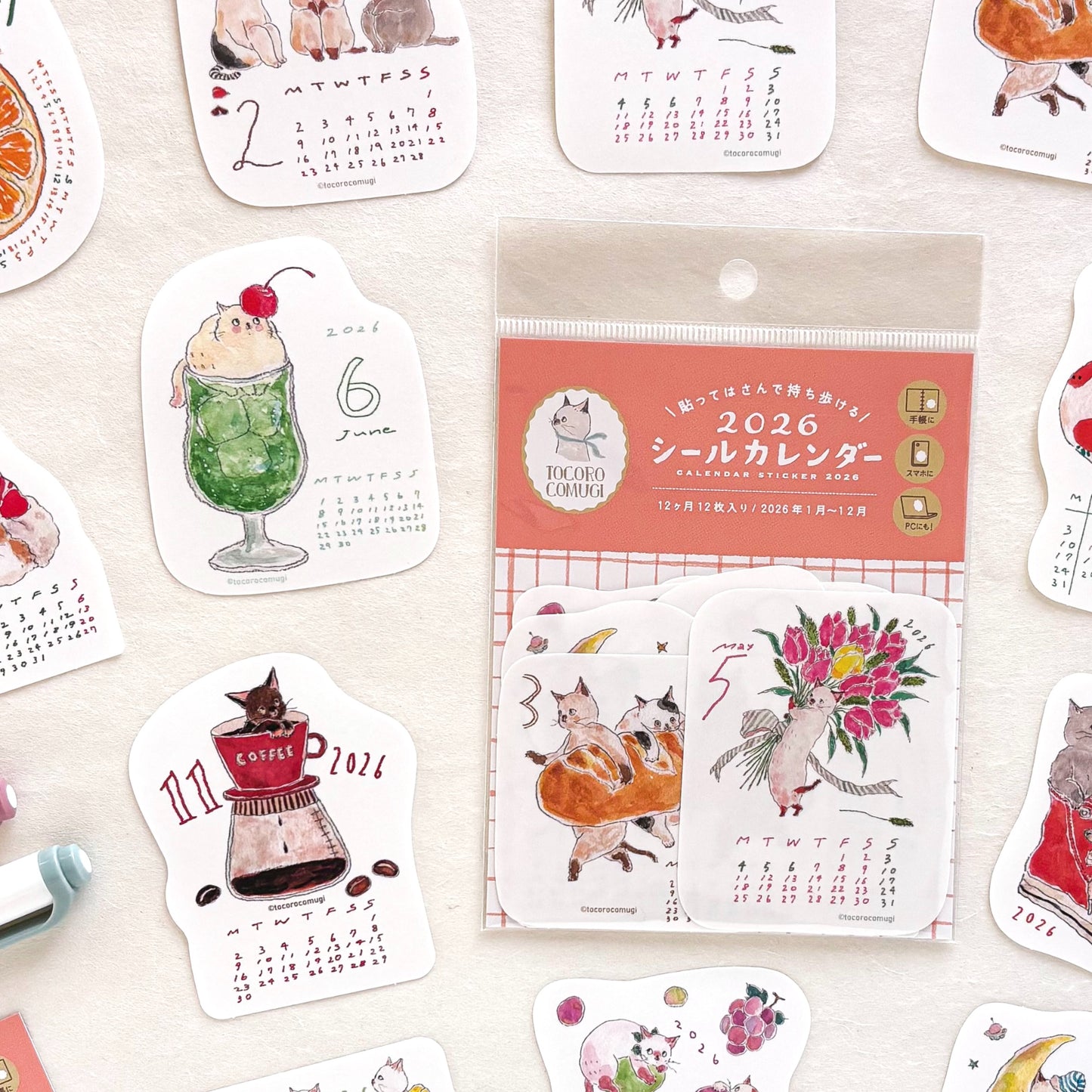 Tocorocomugi / 2026 Calendar Sticker Set