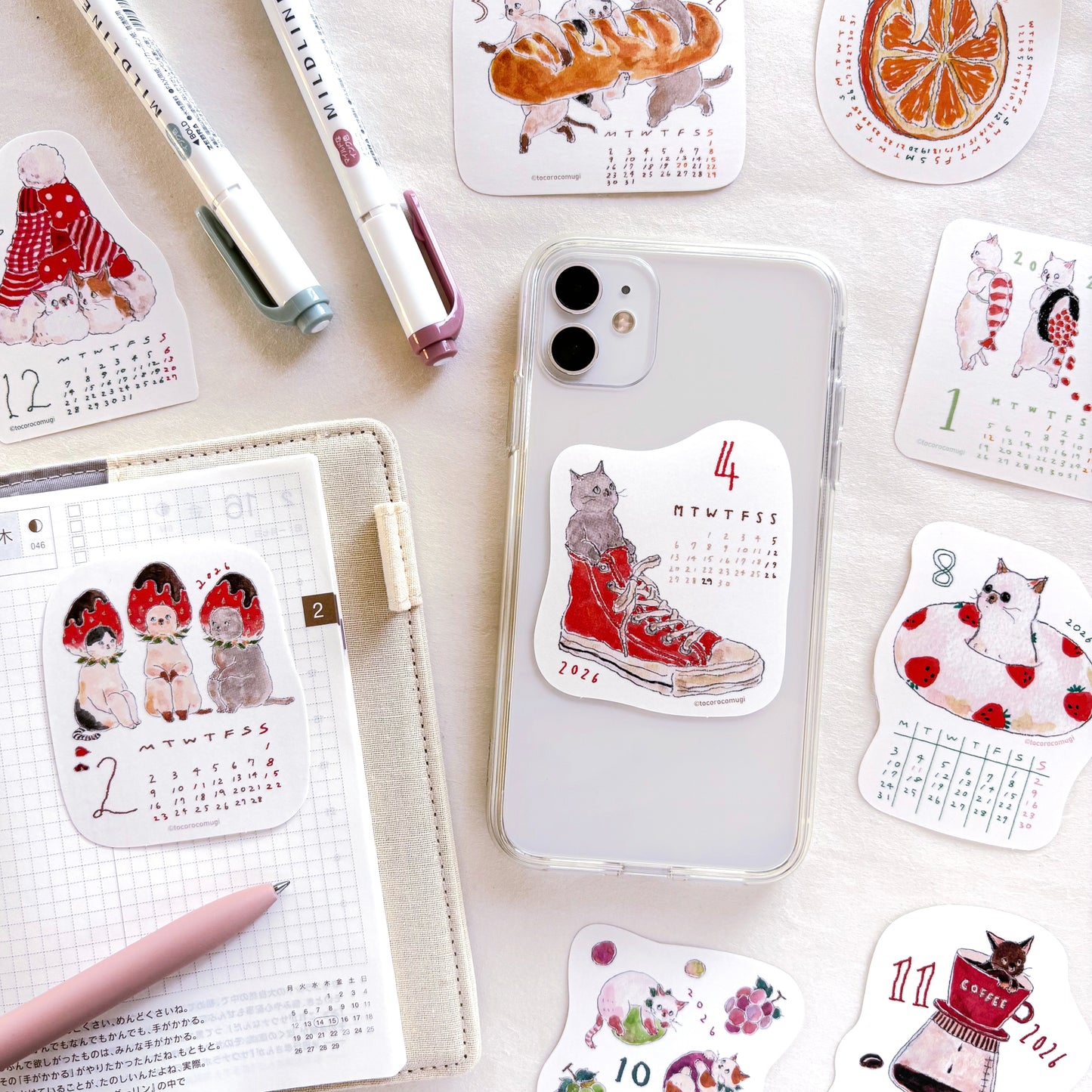 Tocorocomugi / 2026 Calendar Sticker Set