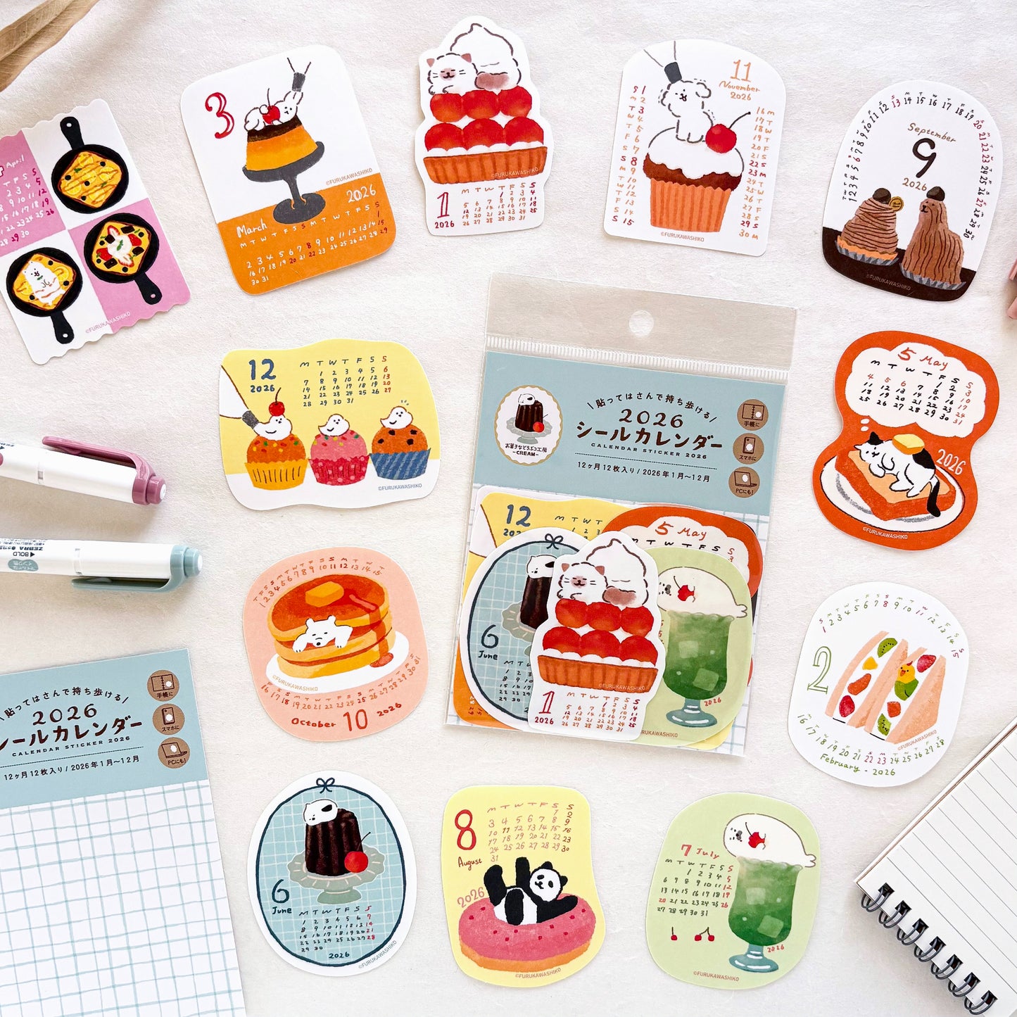 Furukawa Paper / 2026 Calendar Sticker Set - Animal Sweets