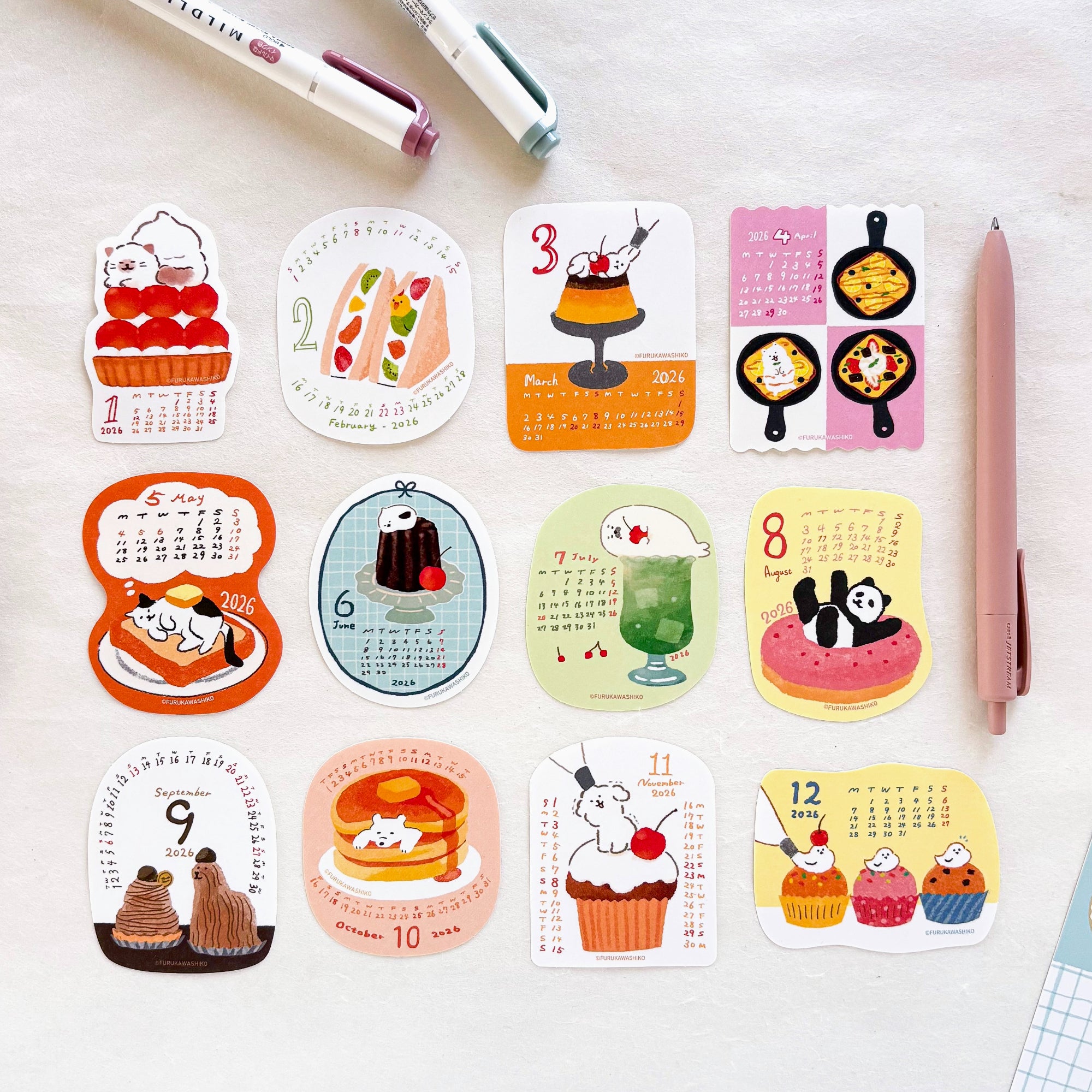 [SALE] Furukawa Paper / 2026 Calendar Sticker Set - Animal Sweets