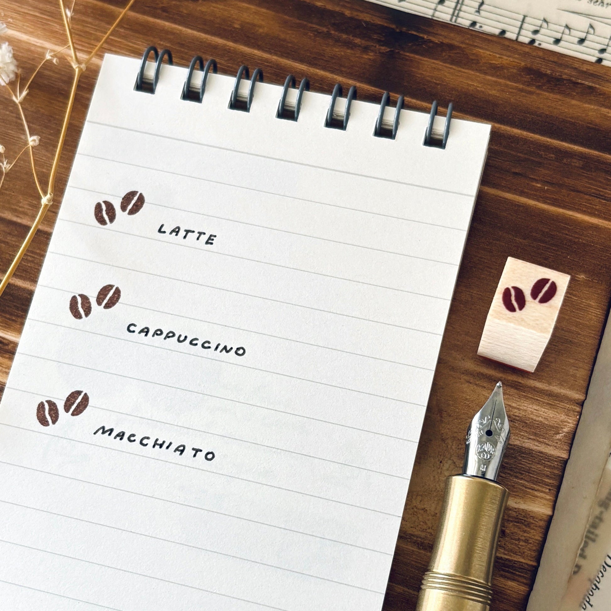 coffee bean rubber stamp