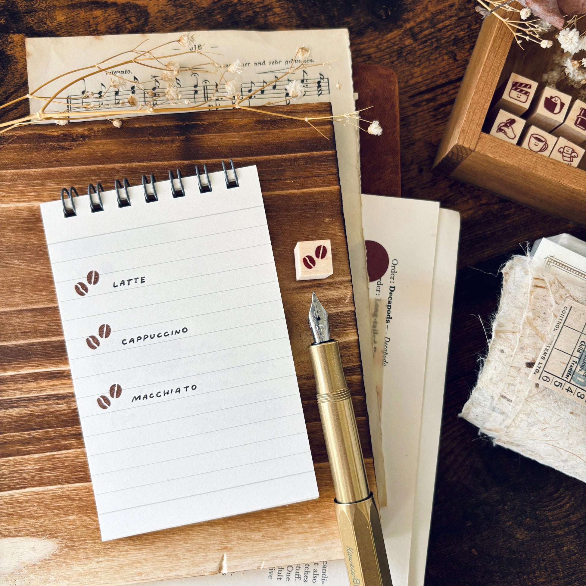 coffee bean rubber stamp