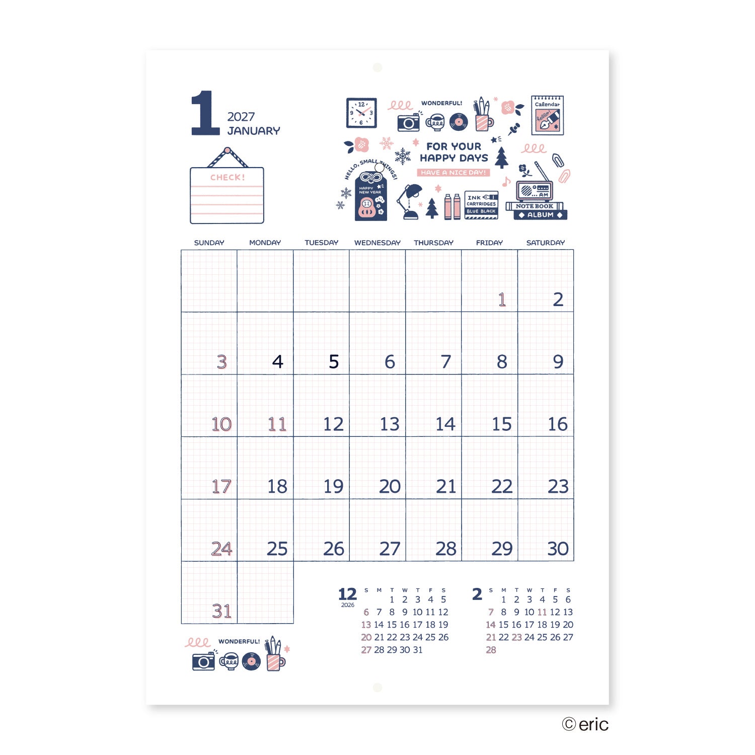 [2027] eric / Calendar - 12 month wall calendar