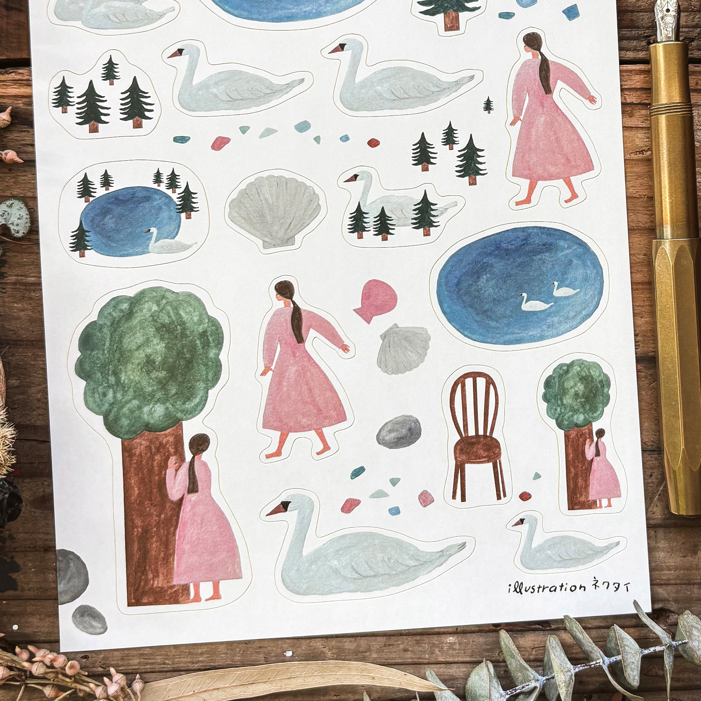 Necktie / Stickers - Swan Lake (A5 size)