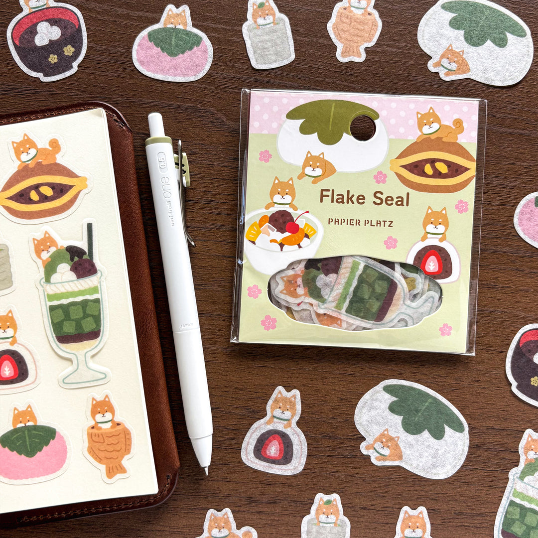 Flake Stickers - Shiba Inu Loves Japanese Sweets