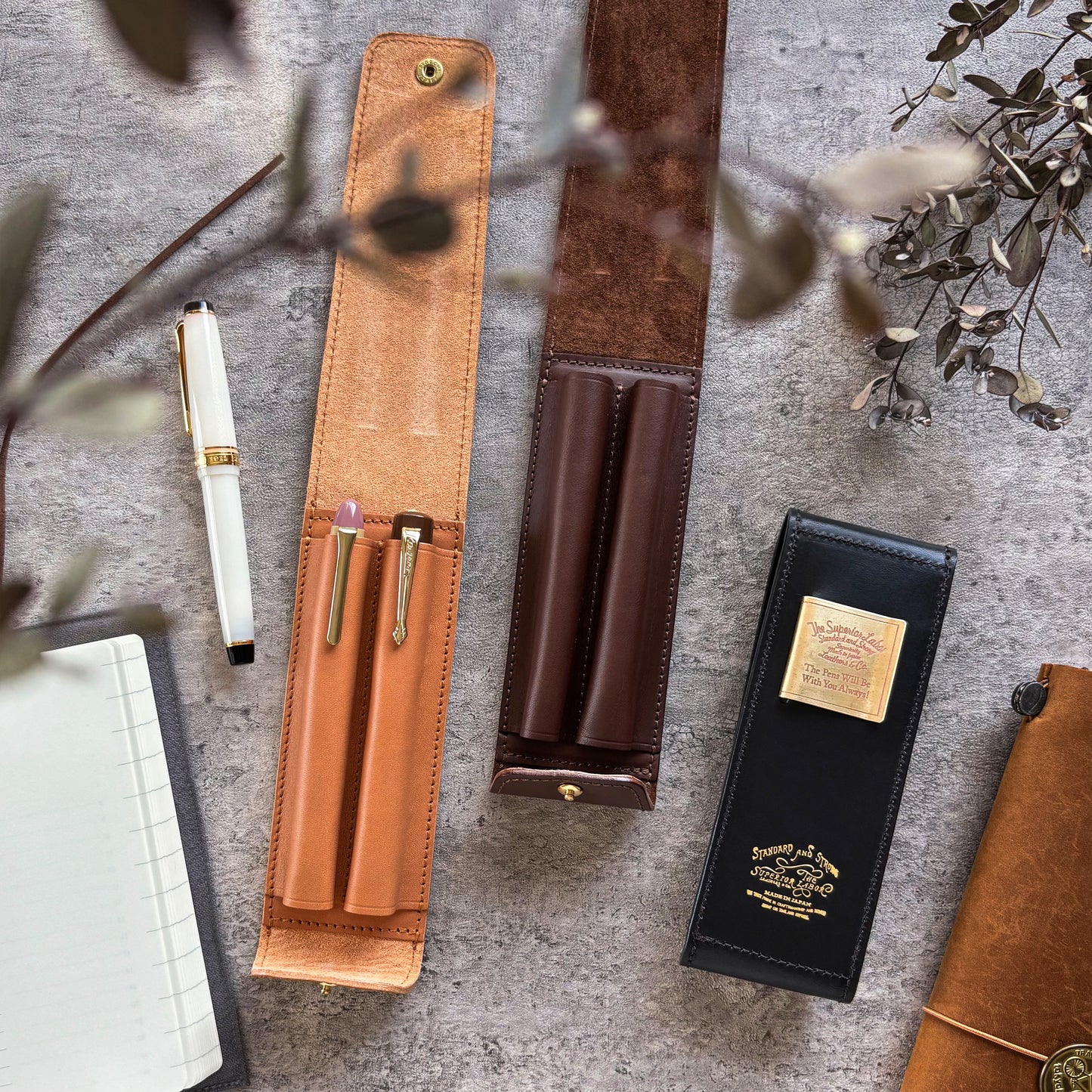 The Superior Labor / INGRASSATO Leather Fountain Pen Case - (2 Pens)