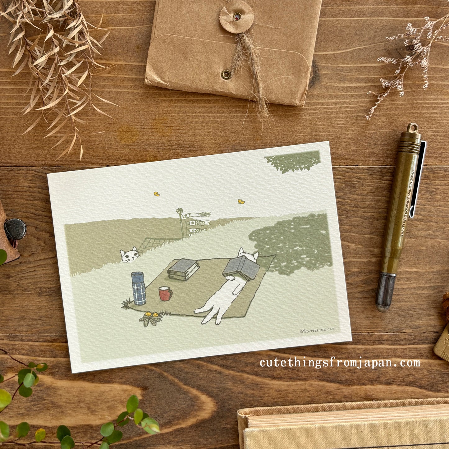 Pottering Cat Postcard - Happy May