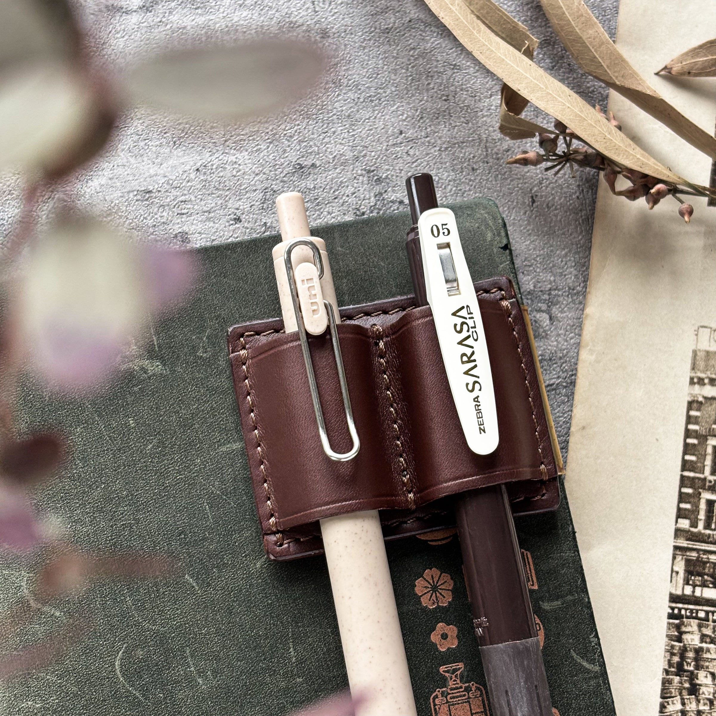 The Superior Labor / INGRASSATO Leather Brass Clip Pen Holder (2 holders)