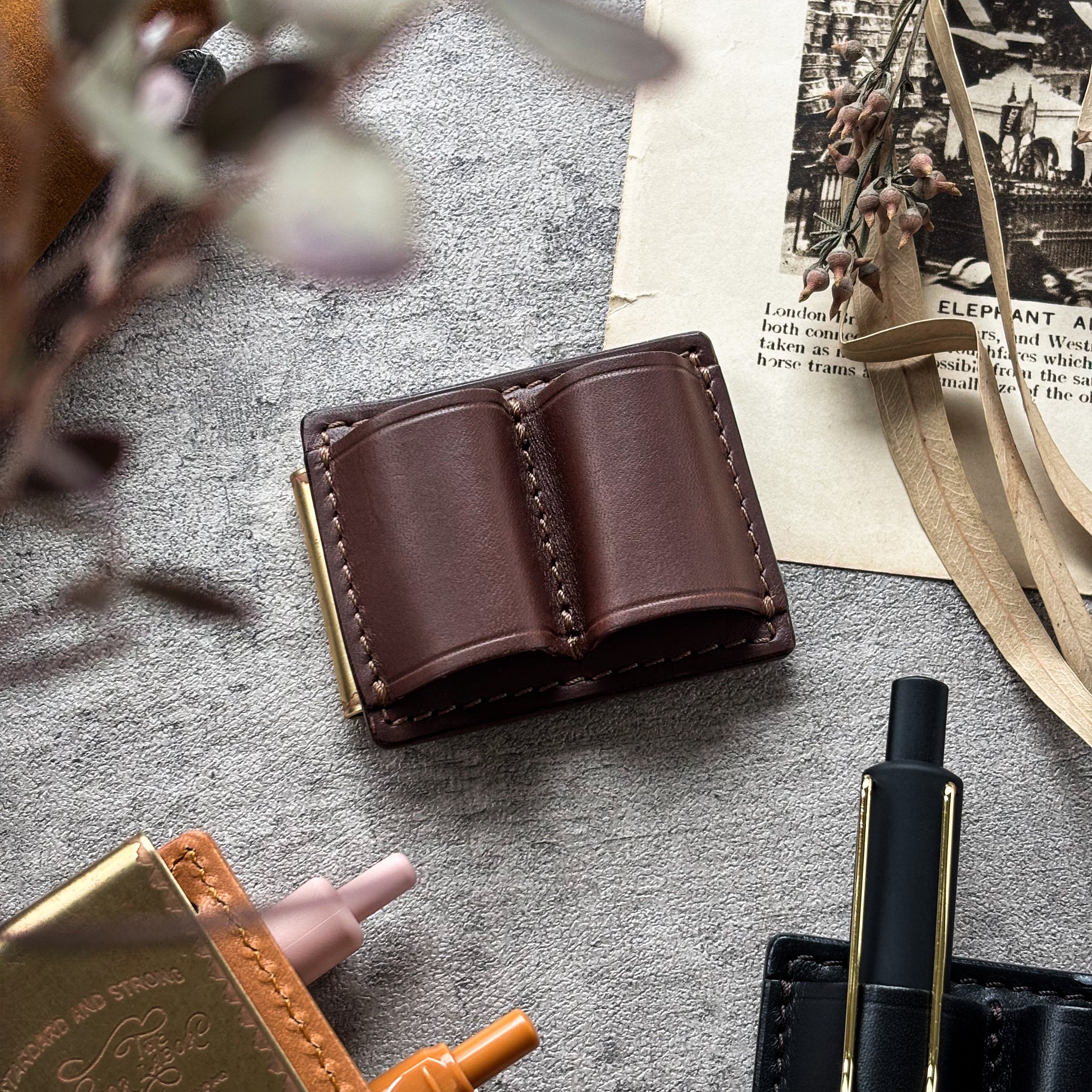 The Superior Labor / INGRASSATO Leather Brass Clip Pen Holder (2 holders)